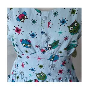 Lindy Bop UK 14 Dress Retro Plus Cotton Stretch Pinup 50s 40s RARE Atomic Owls